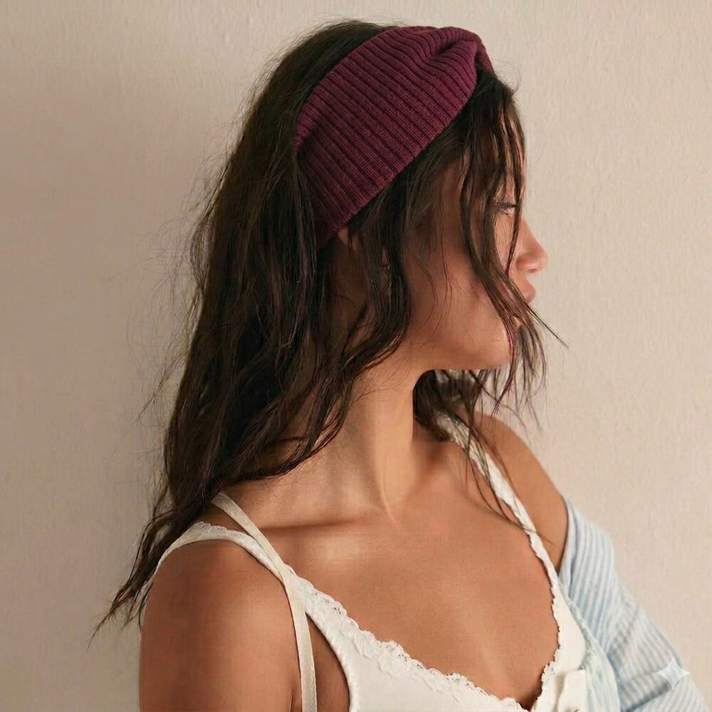 Time and Tru Maroon Ribbed Bow Headband - One Size - Soft Stretch Knit